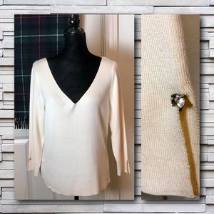 Ann Taylor Silk/Cashmere Sweater with Jewel Accent Sleeve Ivory Size XL